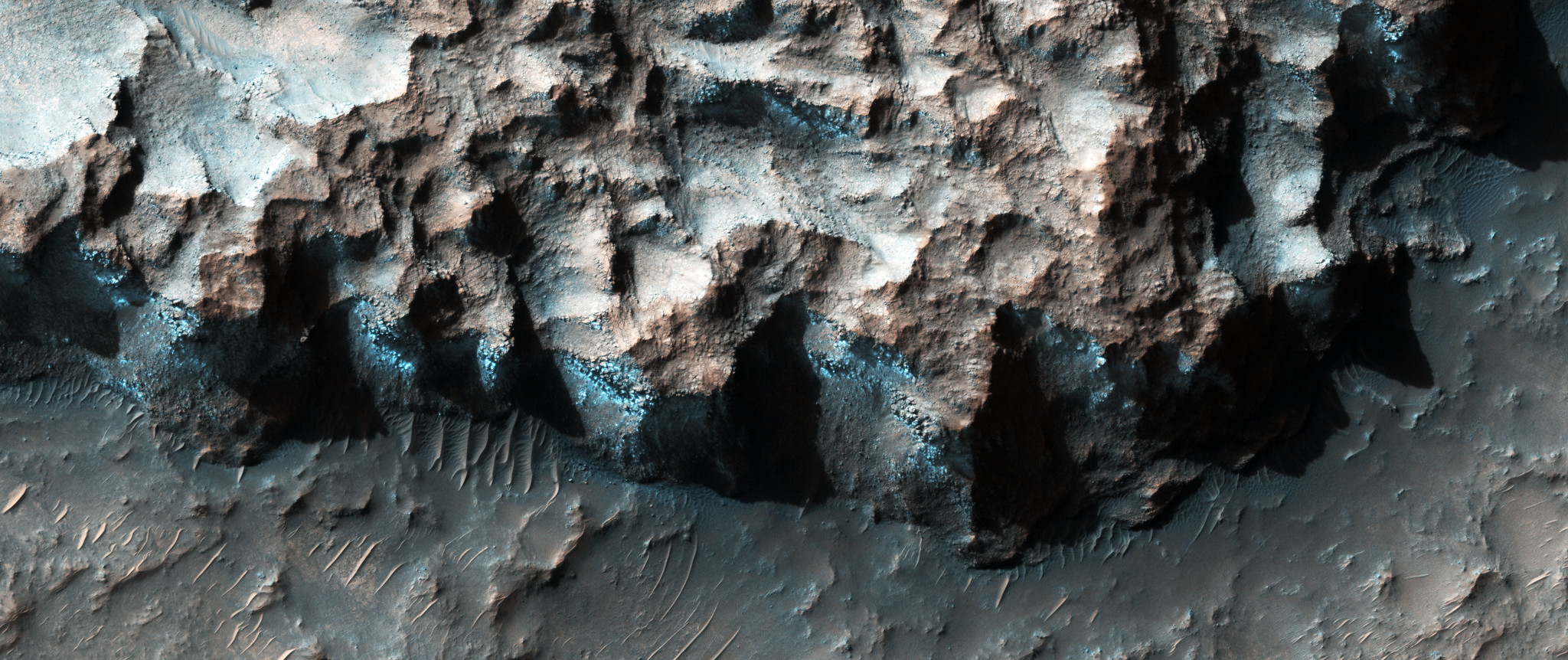 Bluish rock in the Hellas region of Mars that indicates the presence of phyllosilicates