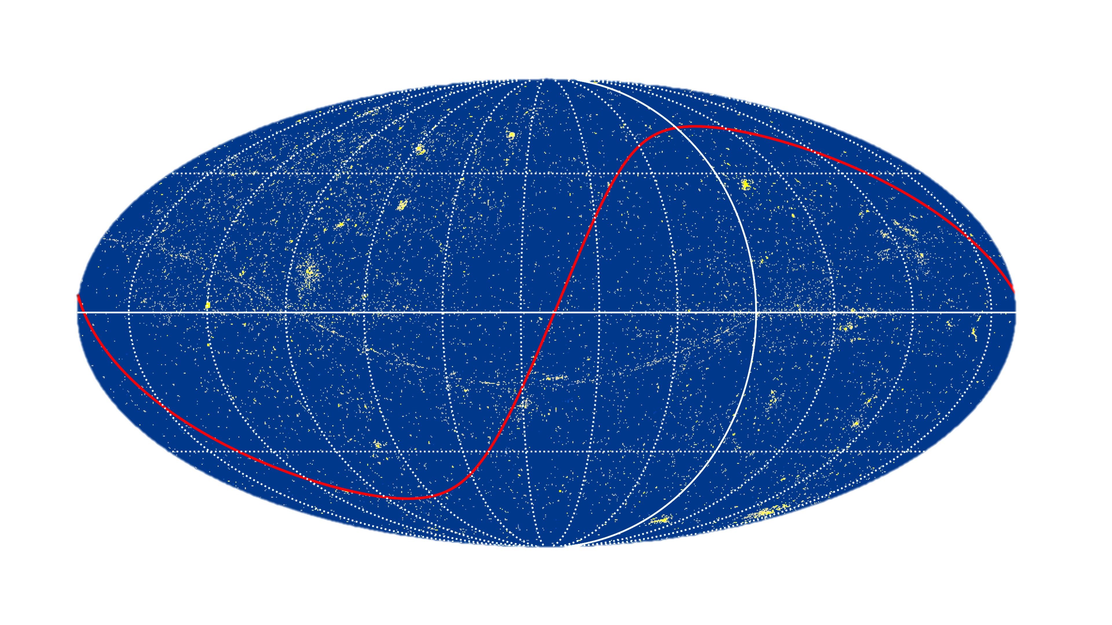 A map of the sky showing the locations of the Hubble Space Telescope observations