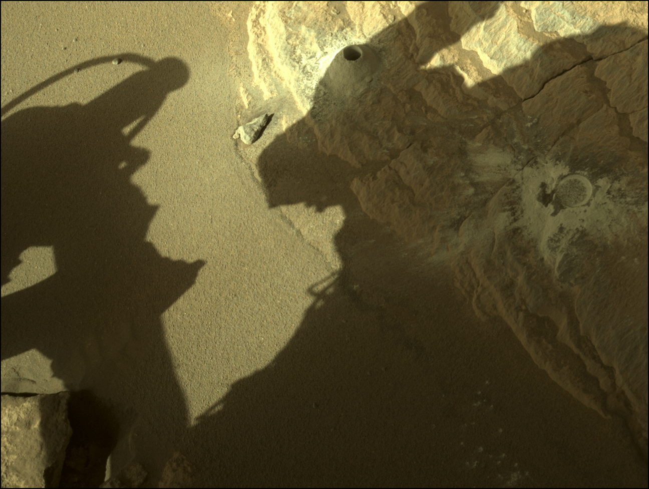 Image taken was taken by the Mars Perseverance rover after collecting the rock sample 4 at Salette.