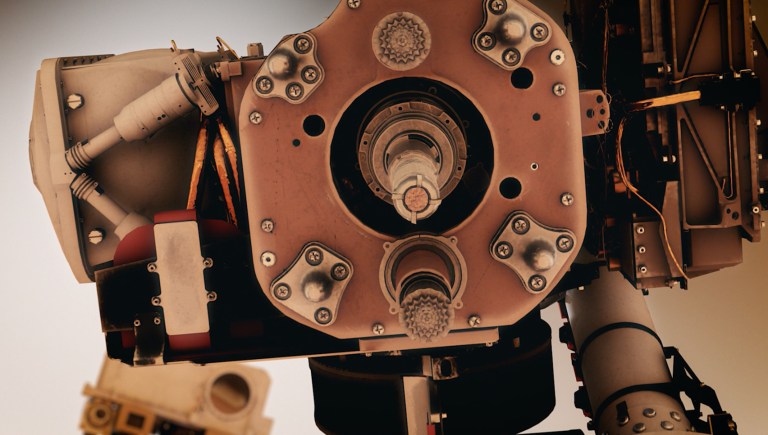 View of the Mars Perseverance rover drilled core sample of Martian rock and soil samples.