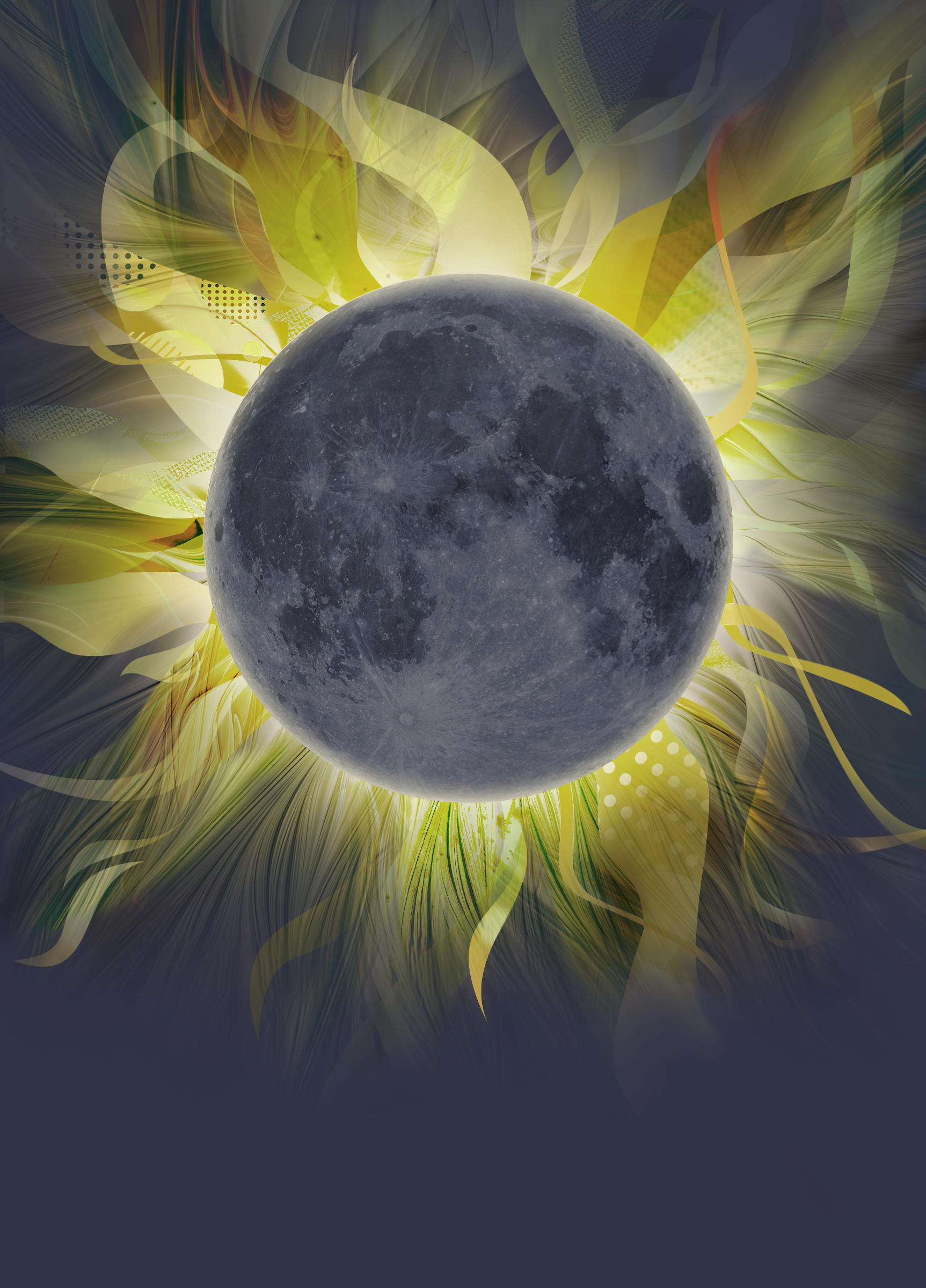 This stylized illustration, created for the 2024 total solar eclipse, shows Earth’s Moon blocking the Sun from view and revealing the Sun’s corona, or outermost atmosphere. The Sun’s magnetic field affects charged particles in the corona, causing elaborate streamers and plumes that are depicted in this artist’s interpretation.