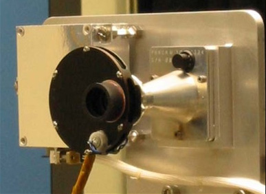 A close up image of a robotic camera lens.