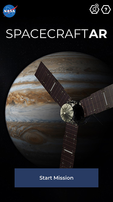 Spacecraft AR banner displaying Juno spacecraft in the bottom right and Jupiter in the background.