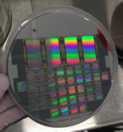 A silicon wafer covered in thousands of far-infrared kinetic inductance detectors.