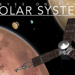 Eyes on the Solar System banner displaying Juno spacecraft in the bottom right, Mars 2020 EDL on the left, Mars in the bottom left and Jupiter in the top right. We can see The Earth in the distance.