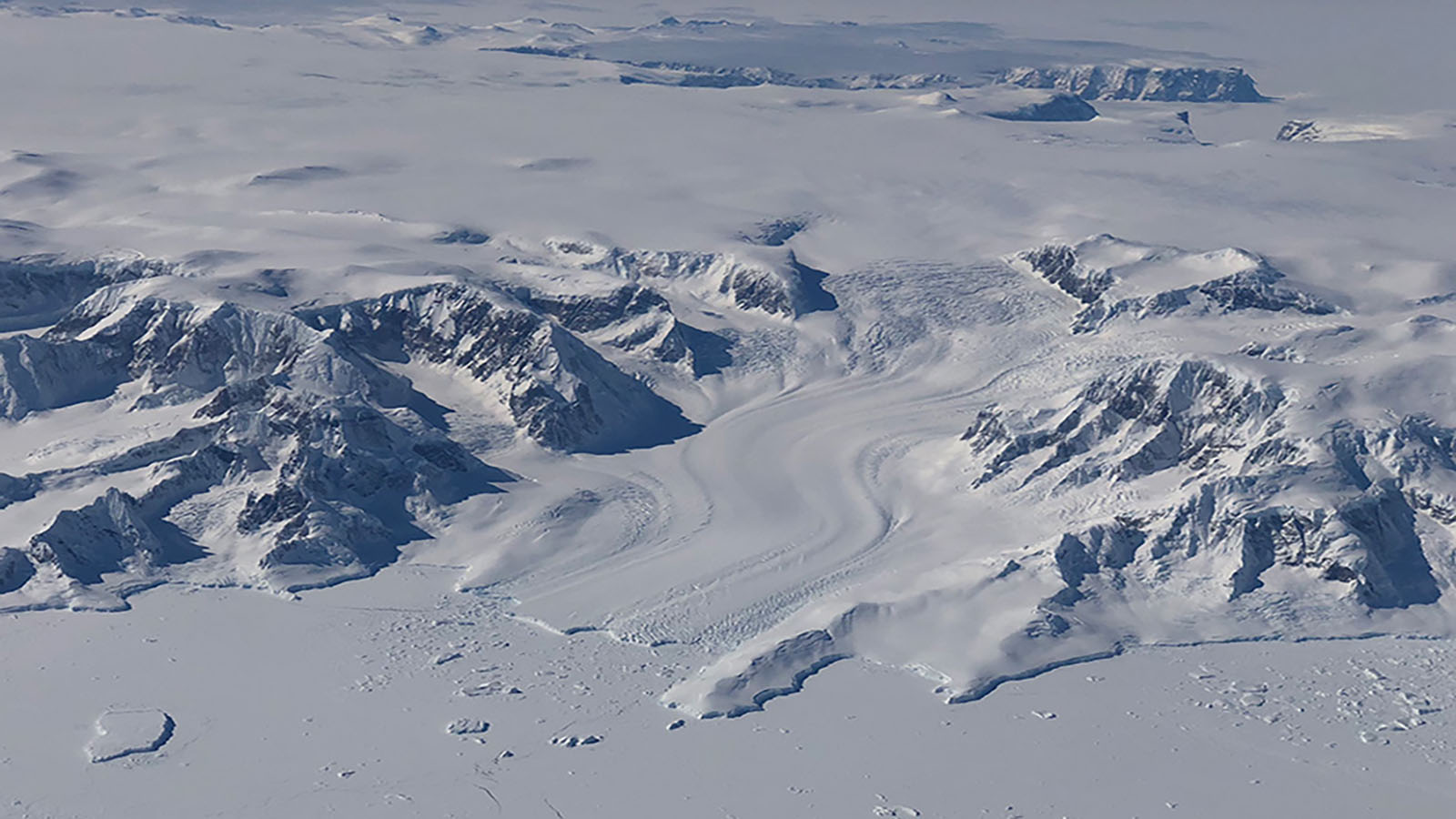 Aerial view of ice sheets.