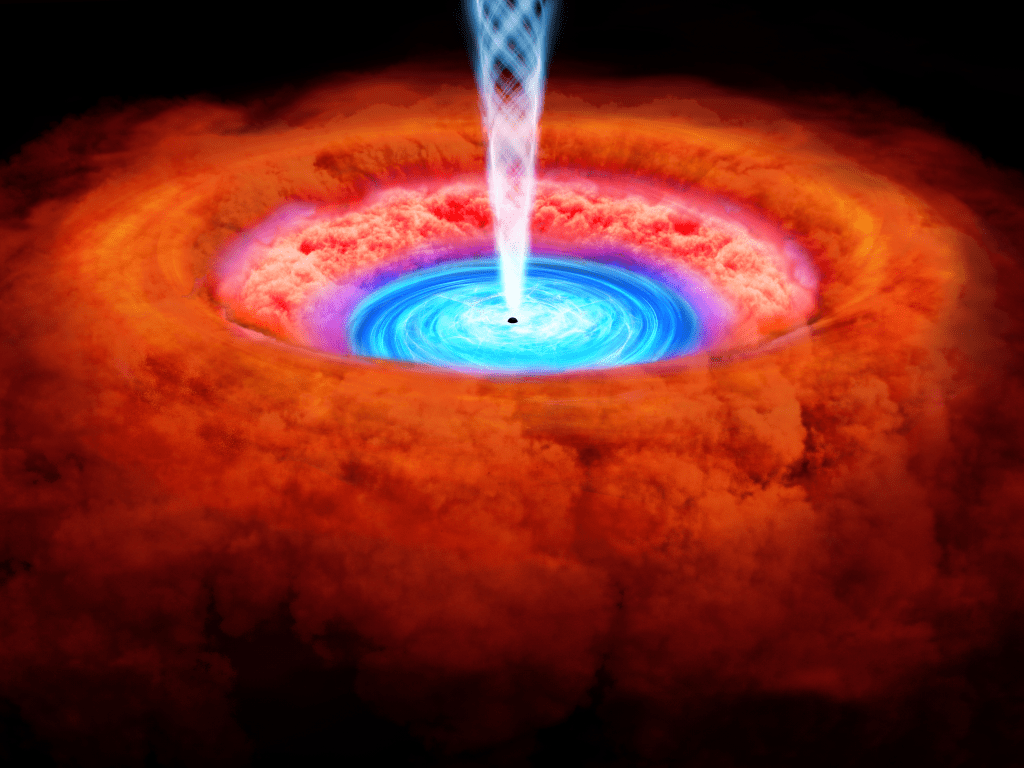 Illustration of the region around the central black hole in an active galaxy