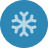 Ice icon, showing a light blue snowflake over blue background