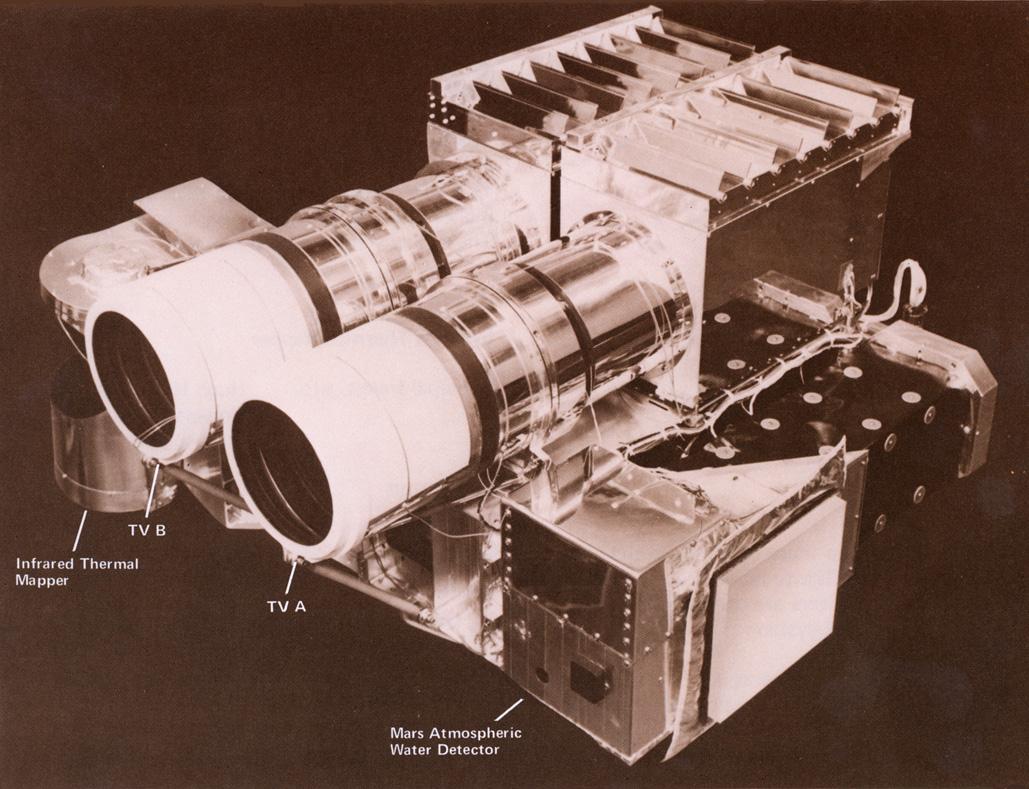 Viking Orbiter Imaging System with components labeled: Infrared Thermal Mapper, TV A, TV B, and Mars Atmospheric Water Detector