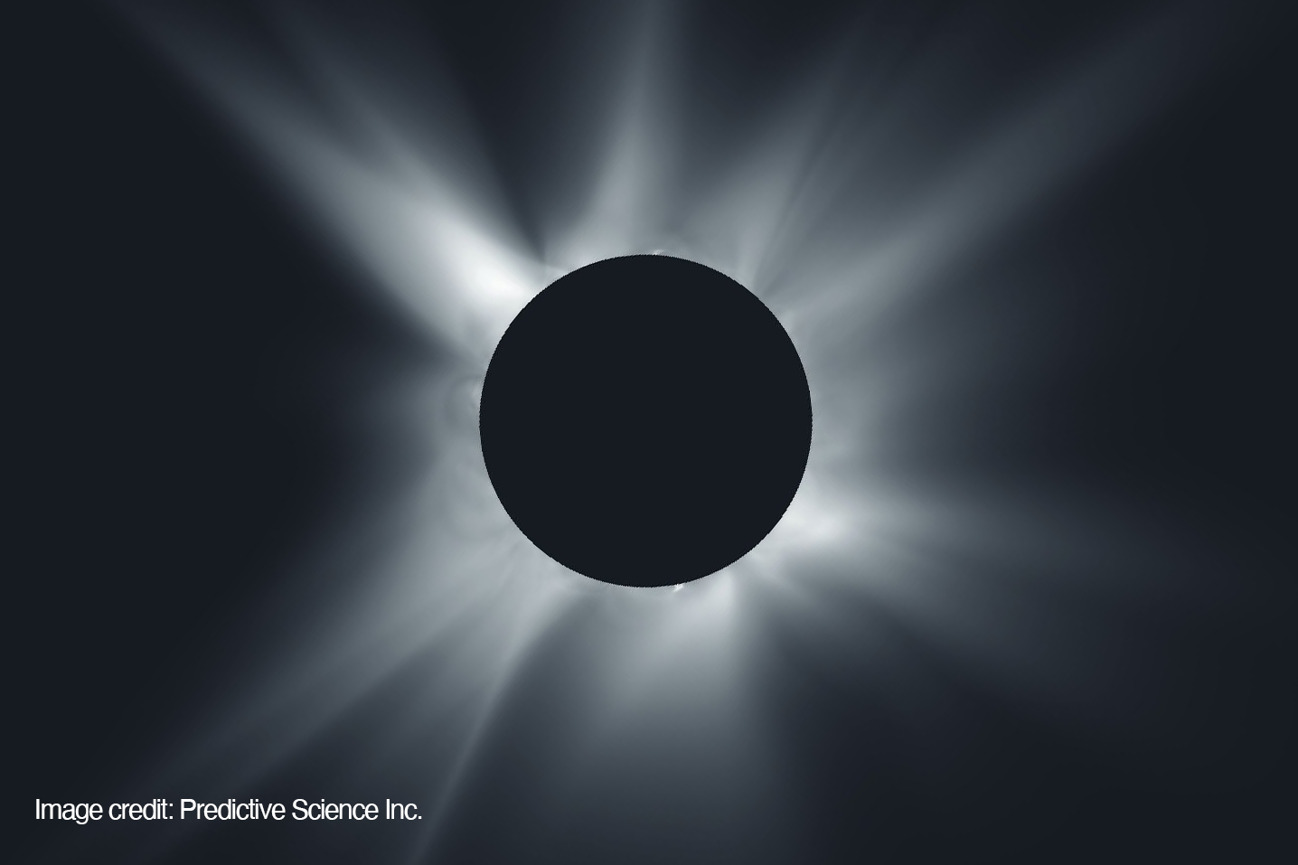 A black disk appears in the middle of the image with long, spiky white rays radiating out from the circle.