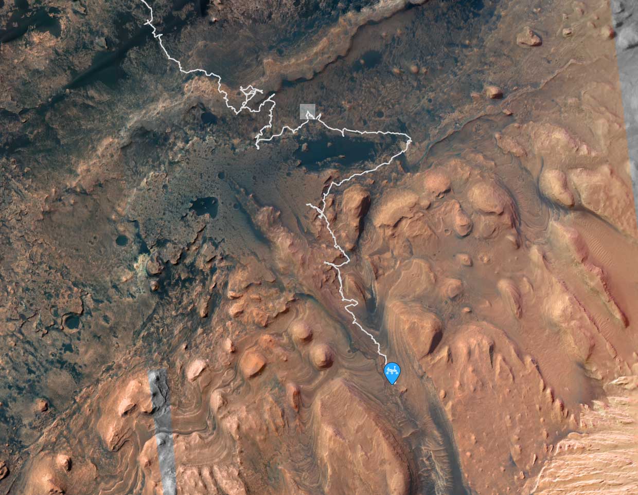 Location map of Curiosity and it's drive path