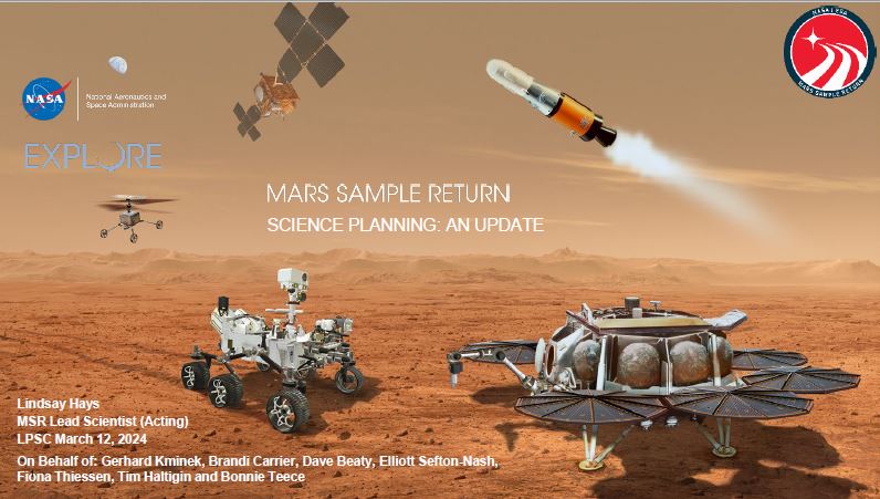 title slide with text showing various robotic elements of Mars Sample Return program