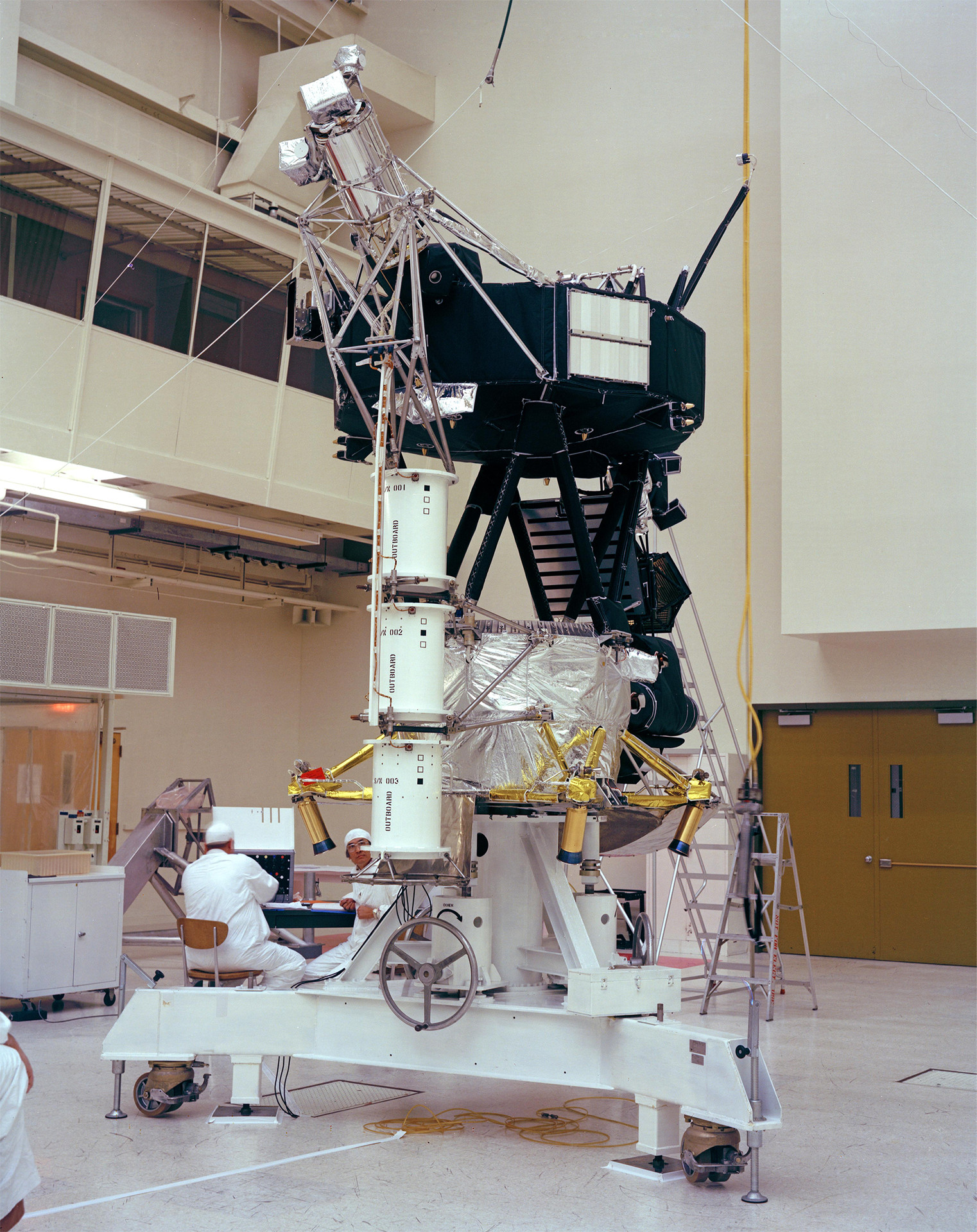 Voyager Proof Test Model undergoing a mechanical preparation and weight center of gravity test