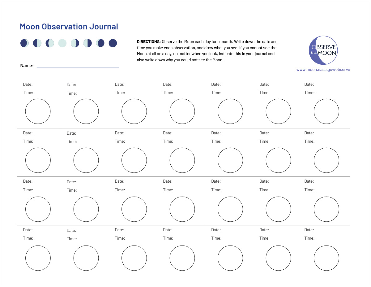 A page of the Moon journal. There are rows of empty circles to represent the days in the month.