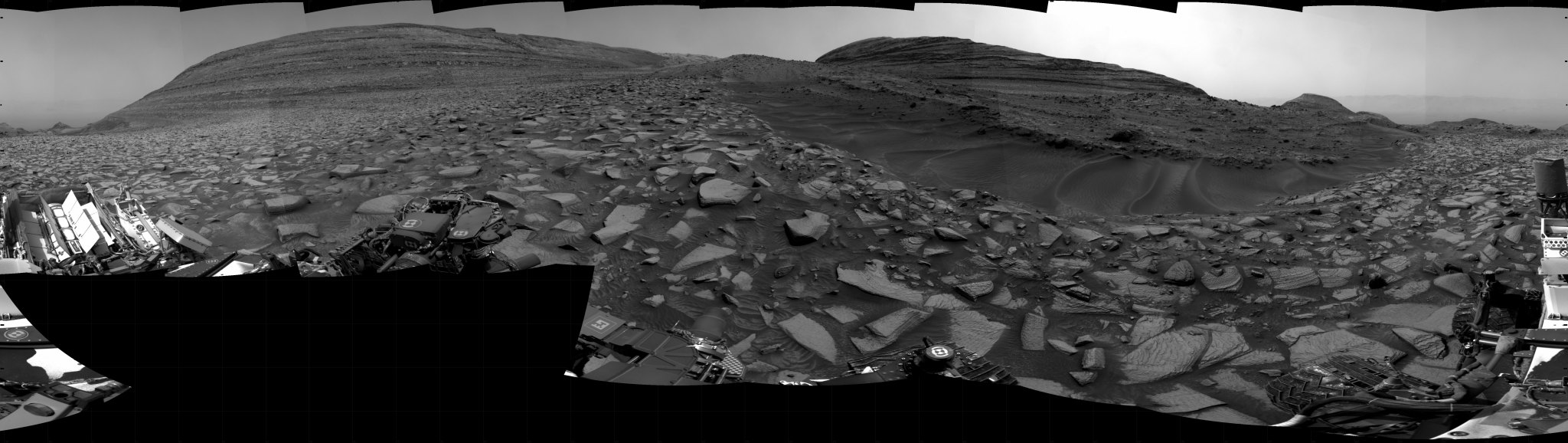 Curiosity took the images on April 14, 2024, Sol 4155 of the Mars Science Laboratory mission at drive 2386, site number 106. The local mean solar time for the image exposures was 1 PM.