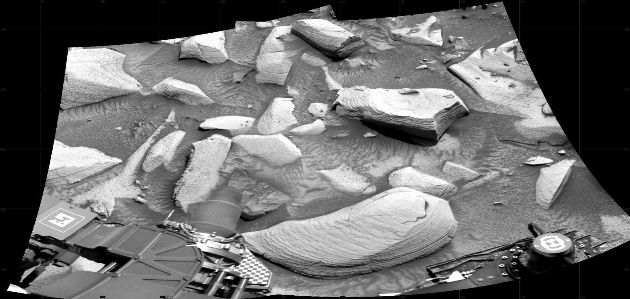 Curiosity took the images on April 22, 2024, Sol 4162 of the Mars Science Laboratory mission at drive 2836, site number 106. The local mean solar time for the image exposures was 12 PM.