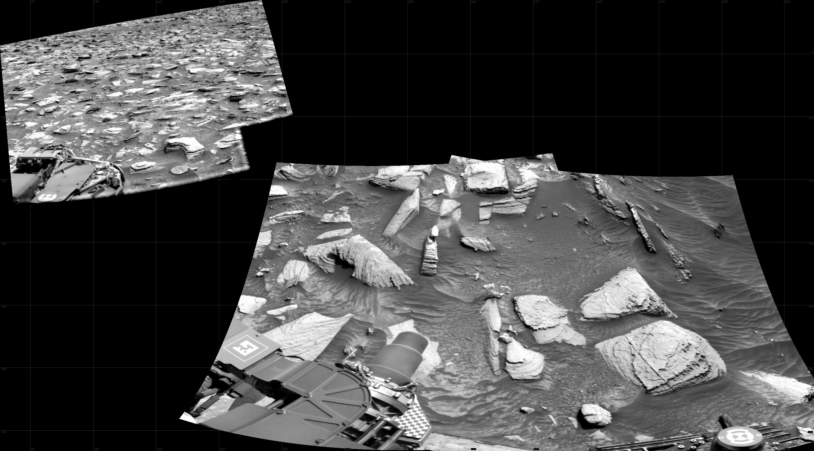 Curiosity took the images on May 06, 2024, Sol 4176 of the Mars Science Laboratory mission at drive 384, site number 107. The local mean solar time for the image exposures was 1 PM.