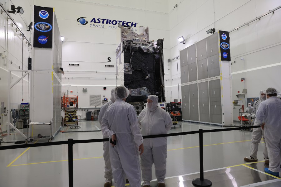Members of the news media had an opportunity for an up-close look at the National Oceanic and Atmospheric Administration (NOAA) Geostationary Operational Environmental Satellite U (GOES-U) on Thursday, June 6, 2024, inside the Astrotech Space Operations Facility in Titusville, near NASAâs Kennedy Space Center in Florida. Journalists visited Astrotech as part of a NASA-hosted media day to conduct interviews and photograph the satellite that is the final addition to NOAAâs GOES-R satellite series, which serve a critical role in providing continuous coverage of the Western Hemisphere, including monitoring tropical systems in the eastern Pacific and Atlantic Oceans. Photo credit: NASA/Kim Shiflett