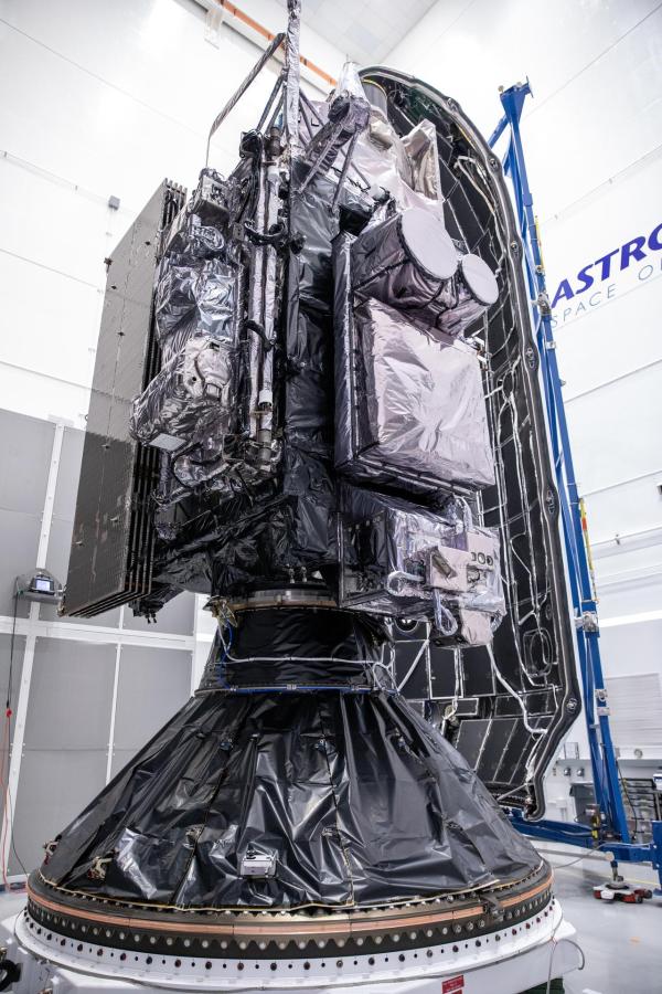 Technicians at the Astrotech Space Operations facility near NASAâs Kennedy Space Center in Florida connect NOAAâs (National Oceanic and Atmospheric Administration) Geostationary Operational Environmental Satellite (GOES-U) to the payload adapter on Thursday, June 13, 2024, in preparation for its upcoming launch.