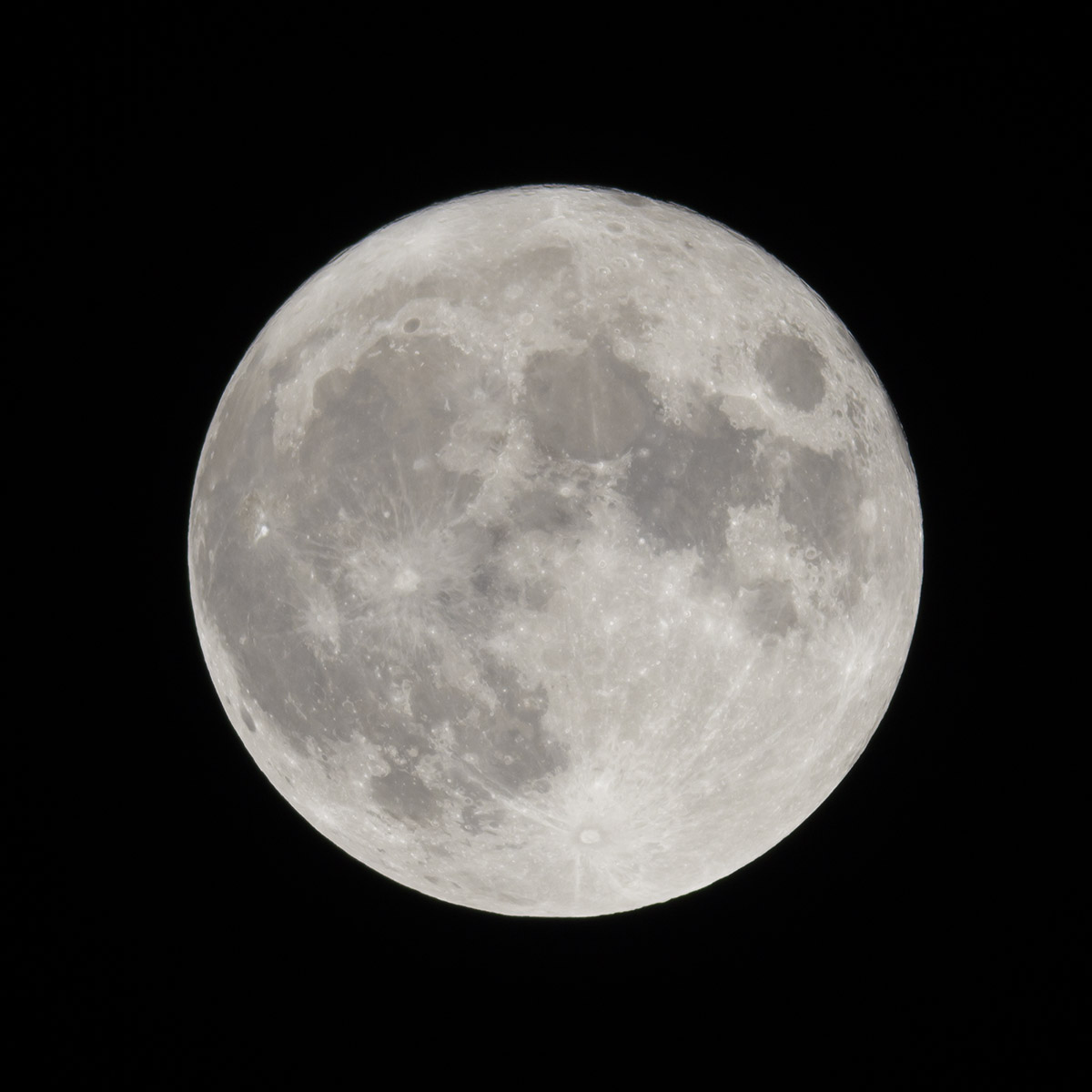 Moon showing craters and rays.