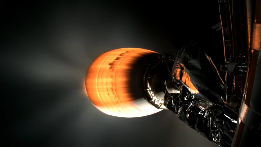 The second stage of SpaceXâs Falcon Heavy completes its final burn ahead of deployment of NOAAâs GOES-U mission on Tuesday, June 25, 2024.