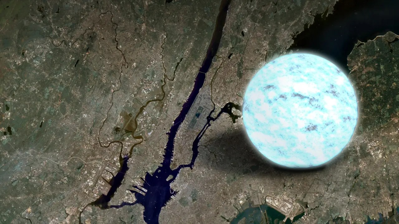 GIF of neutron star compared to Manhattan