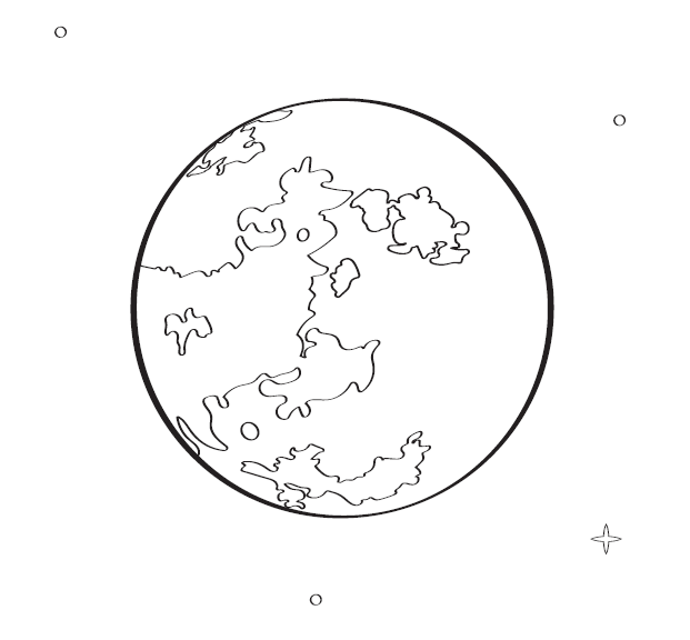 A circle is shown with various splotches inside, representing a cratered surface.