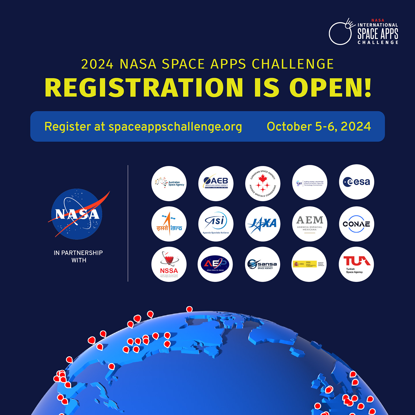 2023 NASA Space Apps Challenge registration is open -- Register at spaceappschallenge.org