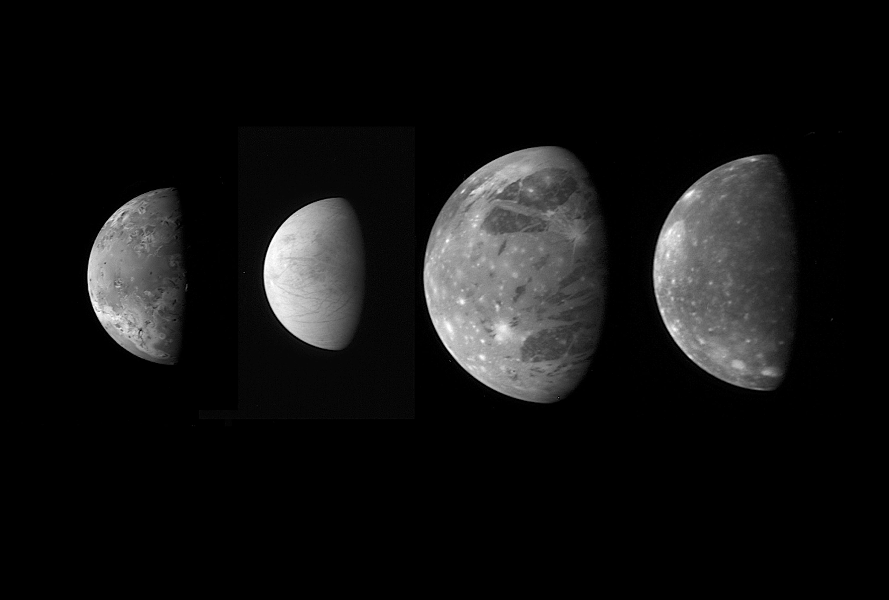 A montage of Jupiter's four largest moons.