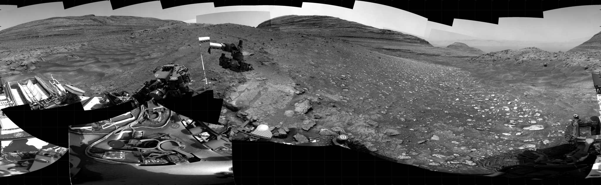 Curiosity took the images on July 06, 2024, Sols 4235-4210 of the Mars Science Laboratory mission at drive 2496, site number 107. The local mean solar time for the image exposures was from 1 PM to 2 PM.
