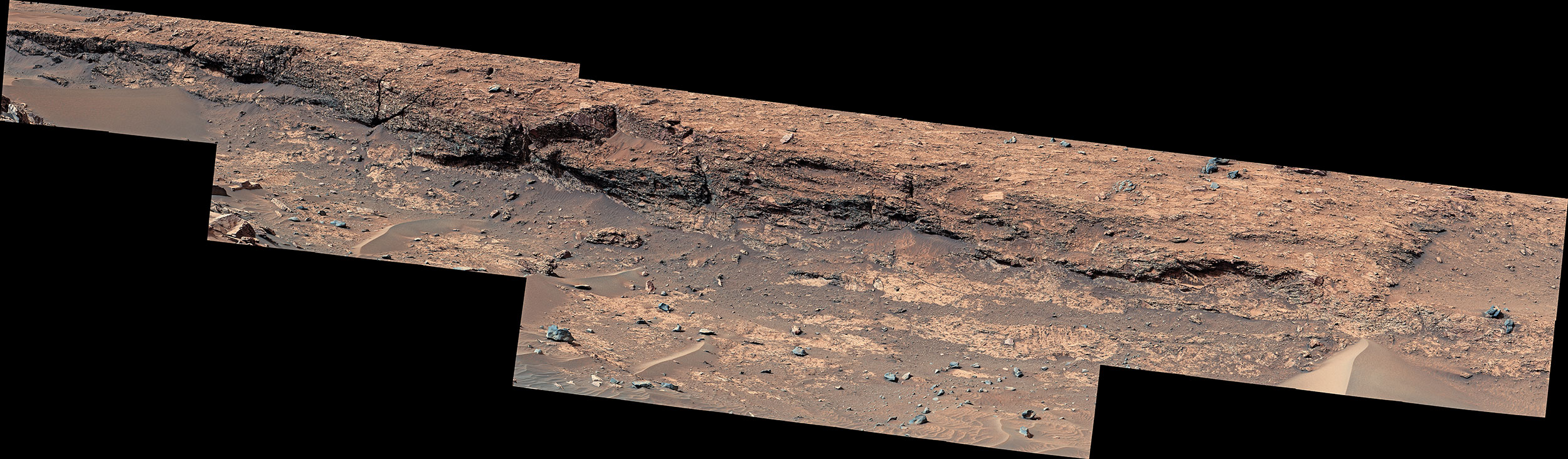 NASA’s Curiosity Mars rover used its Mast Camera, or Mastcam, to capture this detailed view of jagged rocks and sediment exposed along the side of a mound called “Fascination Turret.” Made up of 32 individual images that were stitched together after being sent back to Earth, this panorama was taken on March 24, 2024, the 4,135th Martian day, or sol, of the mission.