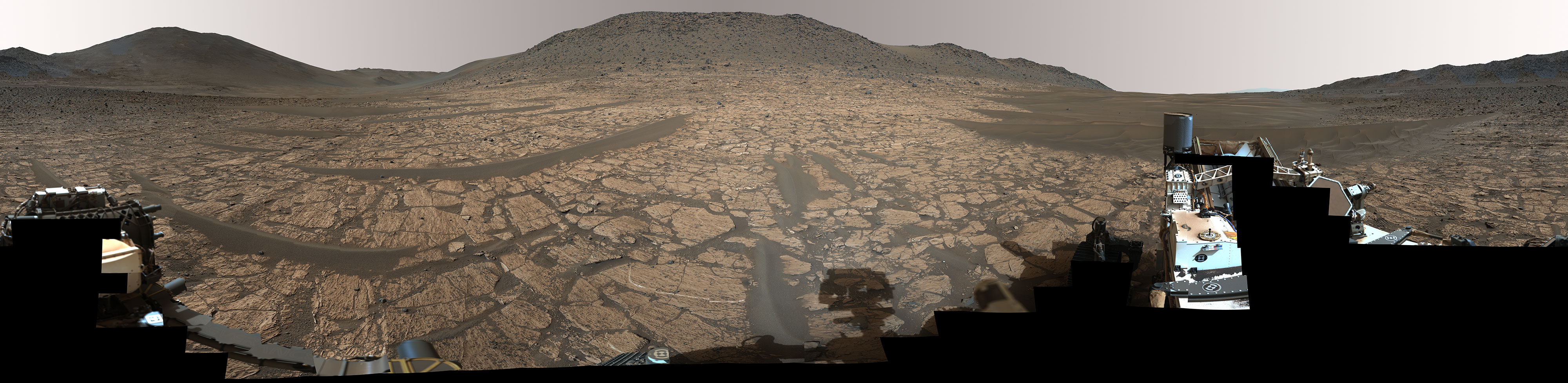 NASA’s Perseverance rover used its Mastcam-Z instrument to capture this 360-degree panorama of a region on Mars called “Bright Angel,” where an ancient river flowed billions of years ago. “Cheyava Falls” was discovered in the area slightly right of center, about 361 feet (110 meters) from the rover.