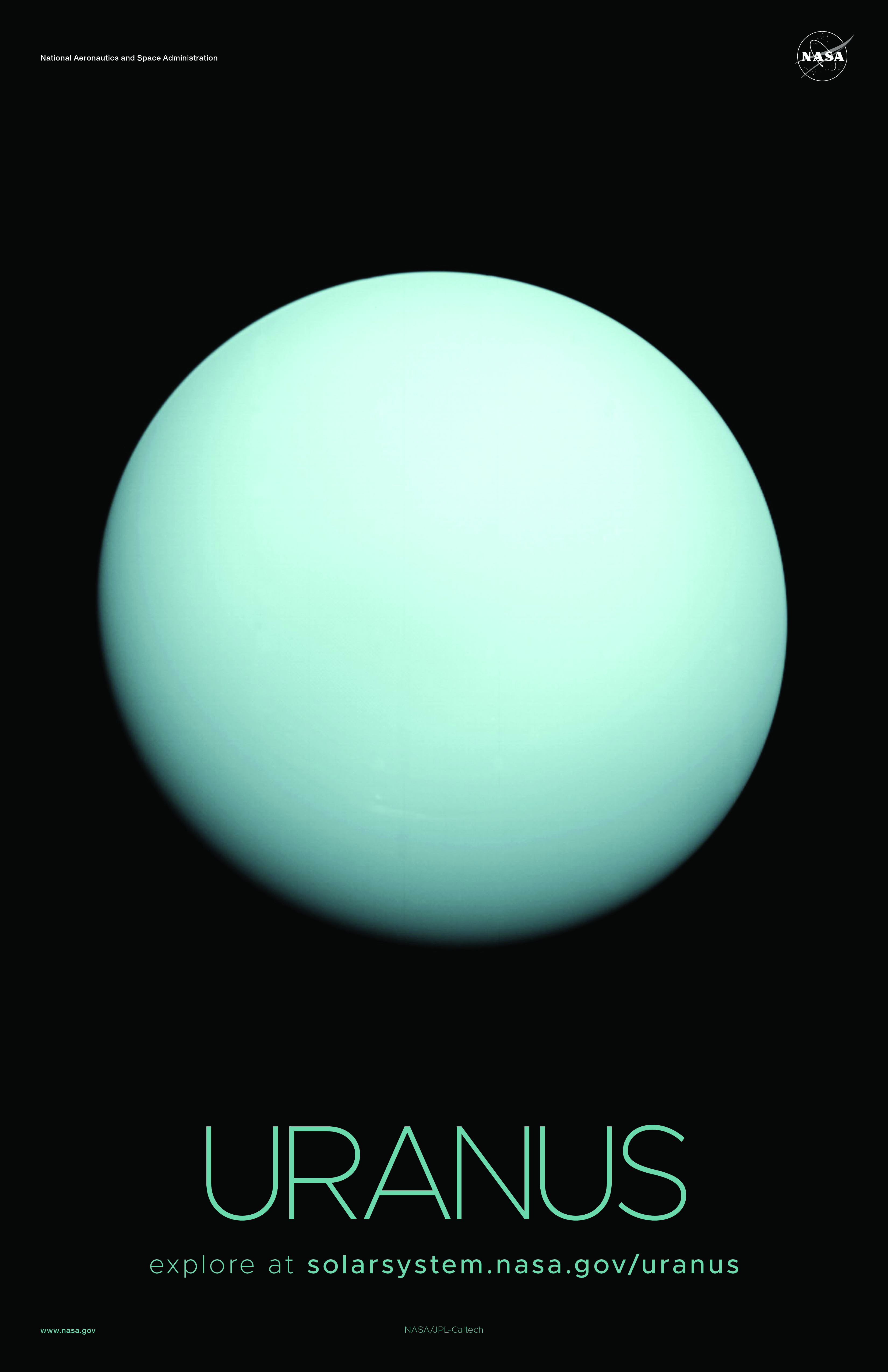 A global view of the planet Uranus is shown with a black backdrop.