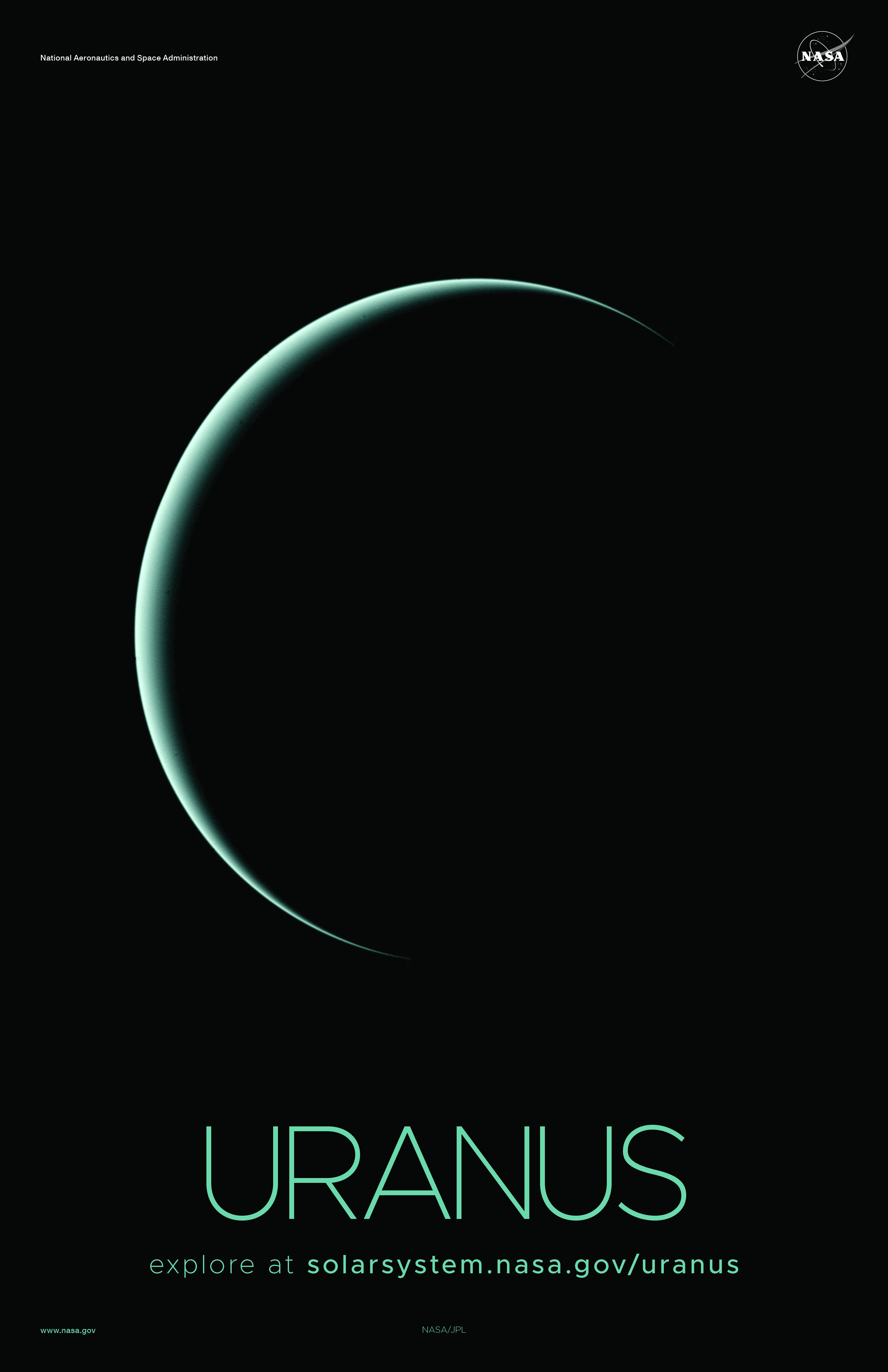 A sliver of the planet Uranus is shown with a black backdrop.
