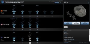 Visualization of the Deep Space network, showing various antennae receiving data from and sending it out into space