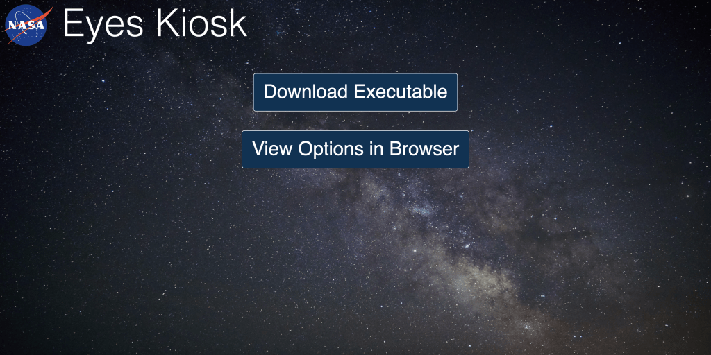 Screenshot of the NASA's Eyes Kiosk Starting page.