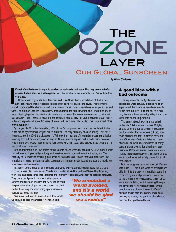 The Ozone Layer : Our Global Sunscreen fact sheet thumbnail