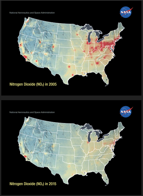 Compare US global air pollution with this Nitrogen Dioxide global lenticular.