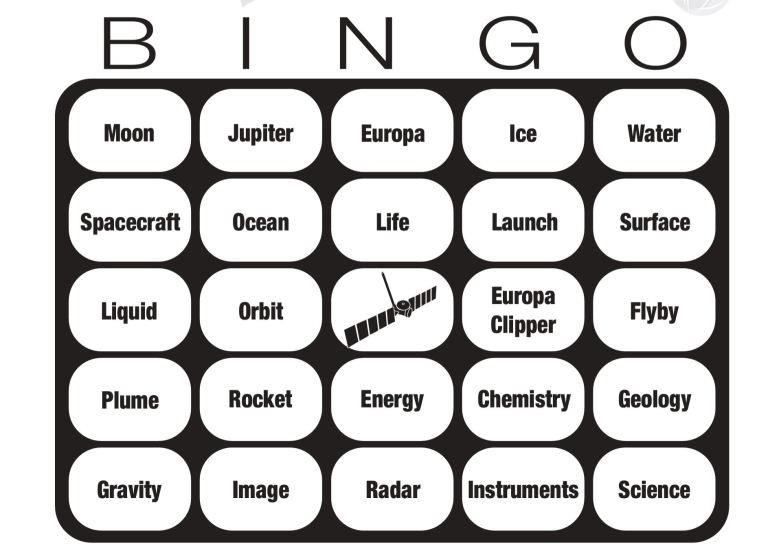 Image of a BINGO card for the Europa Clipper launch.