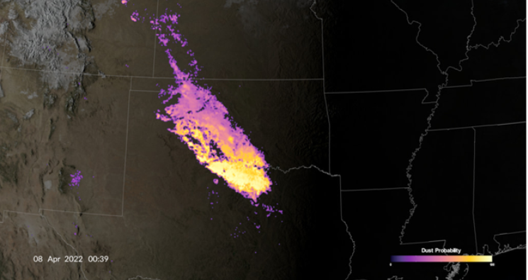 Still image of dust probability data during the day