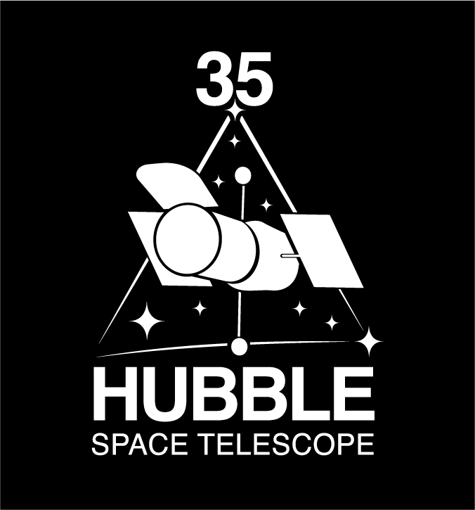 Hubble's 35th logo artwork in white with black background