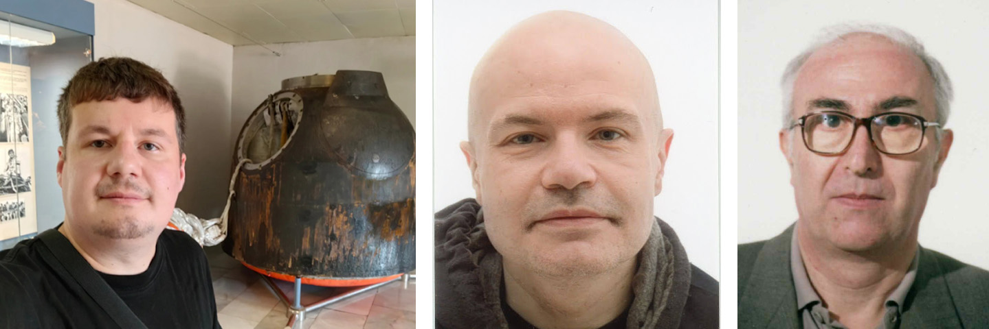 A row of three portrait photos of men who found 4 new asteroids.