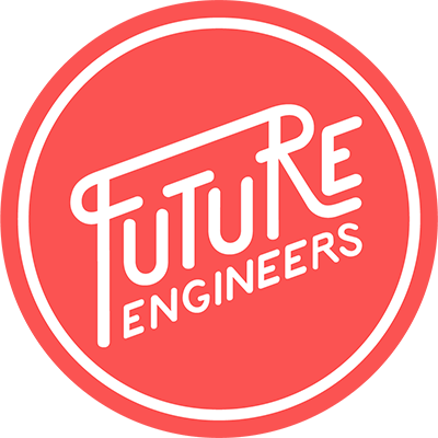 Bright red logo says Future Engineers in stylish text.