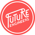 Bright red logo says Future Engineers in stylish text.