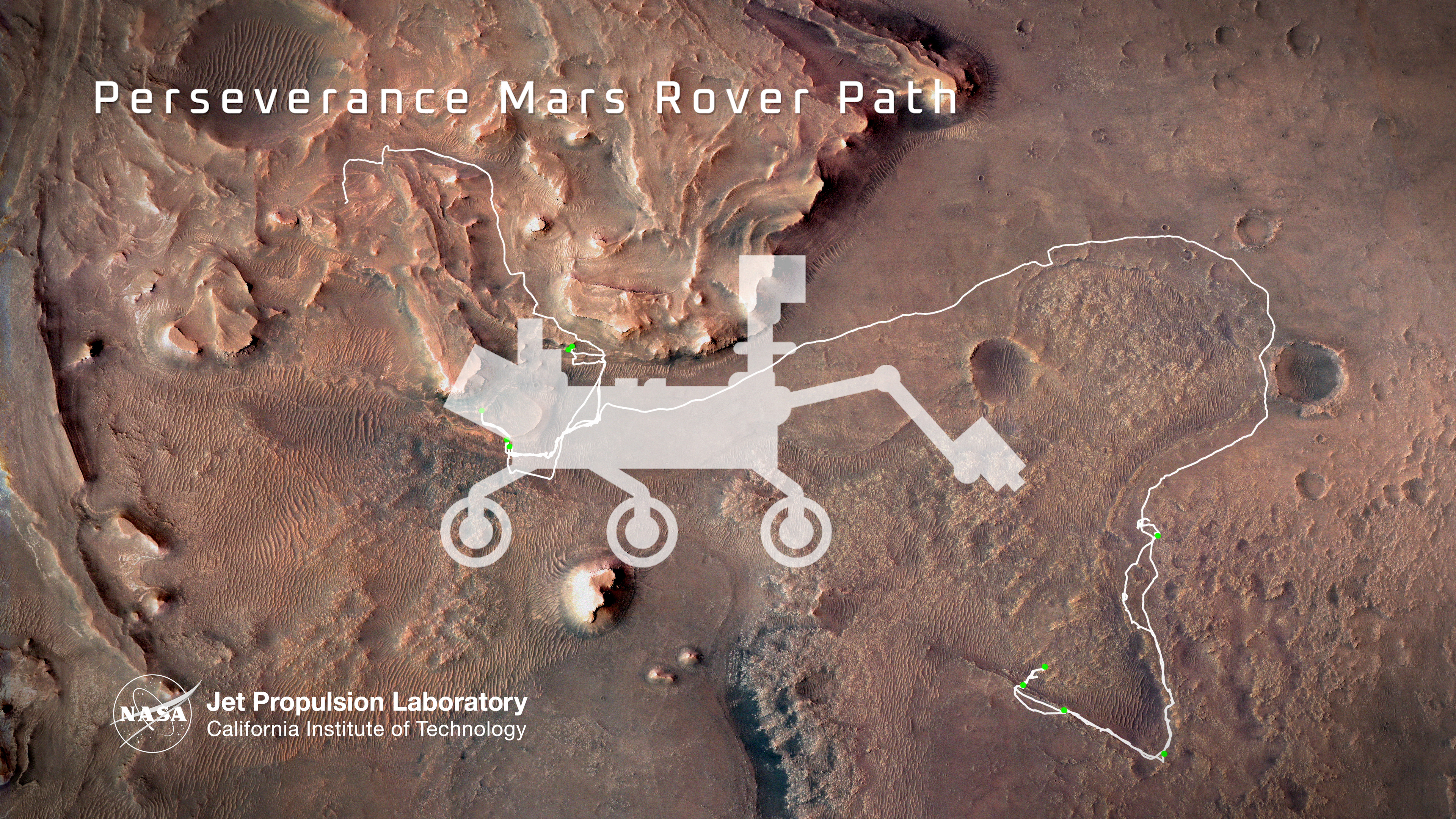 This map, as of October 2024, shows Perseverance's traverse path of over 18.65 miles, with marked locations where 24 samples were collected of rock and regolith as well as one air sample.