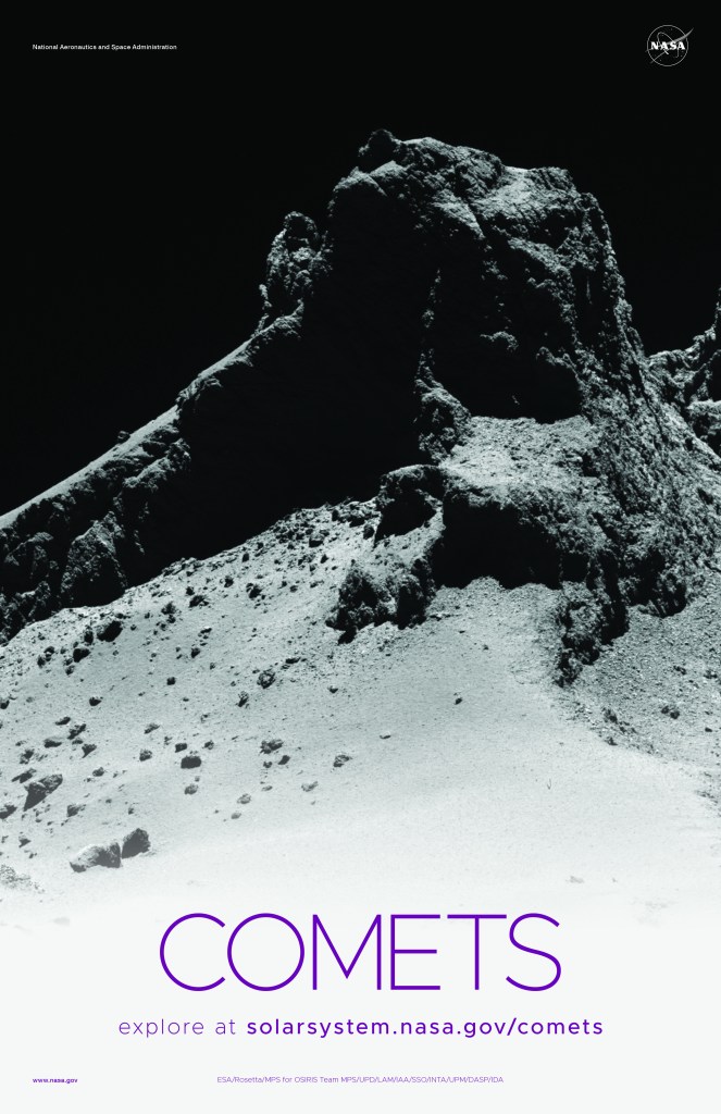 A zoomed in view of a rocky peak on a comet.