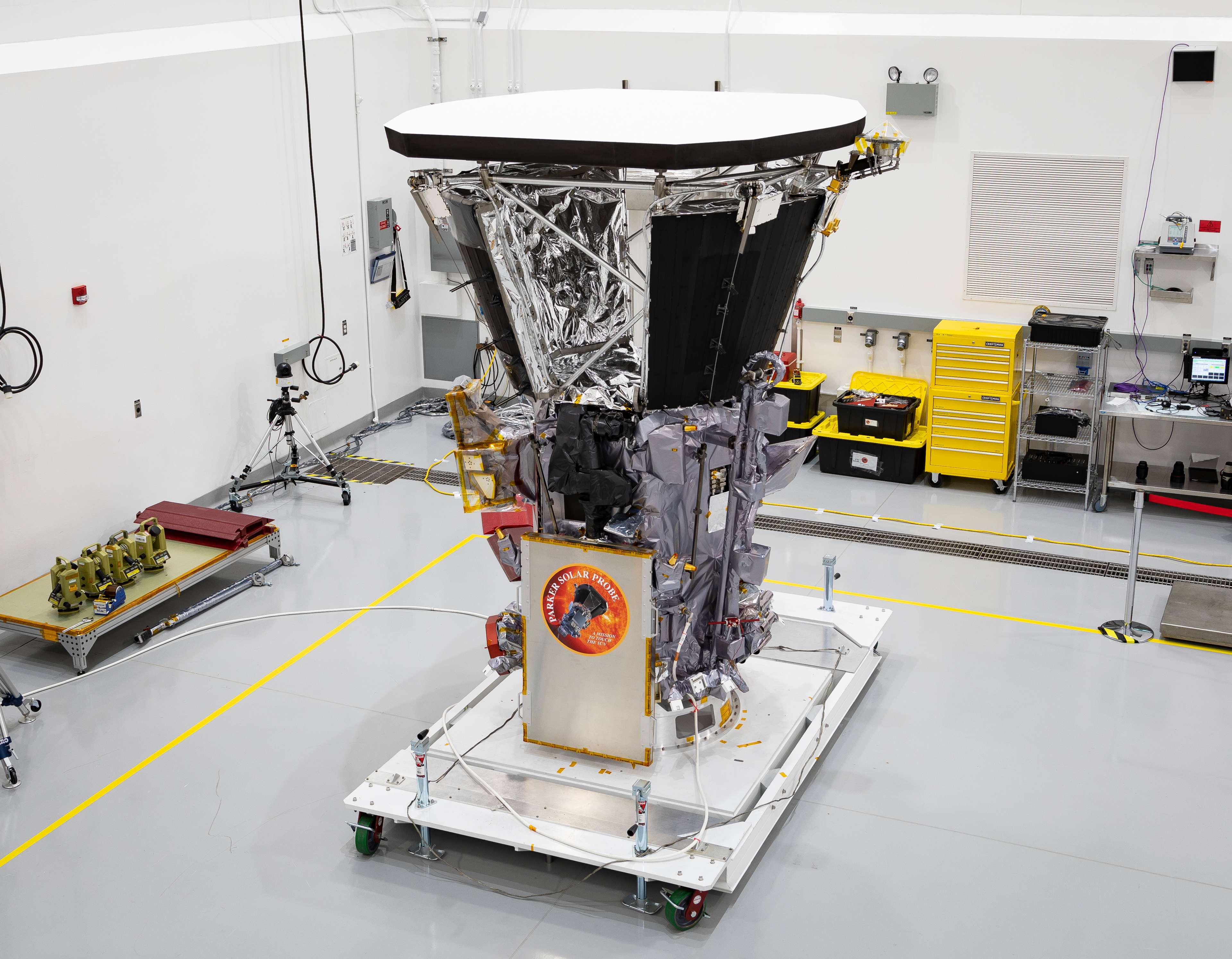 The Parker Solar Probe spacecraft in the clean room.