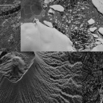 A mosaic of four SAR images collected by Umbra satellites shown in black-and-white. Top left corner showcases London, as the River Thames flows between the city scapes. The top right image is of the Antarctic, which pictures pieces of ice in various sizes breaking apart from what appears to be a glacier. The bottom left image is a high-resolution SAR image of the active volcano, Mount Ibu, in Indonesia. The bottom right image is New York City, which you can spot the Brooklyn and Manhattan bridge spanning across the East River waterfront.