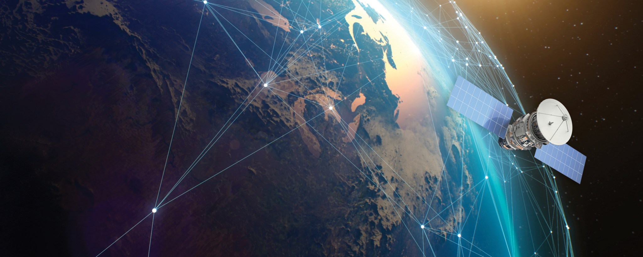 An artist's rendering of a satellite in orbit above Earth.