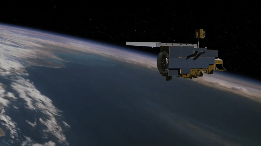 artist concept of Terra satellite in space with limb of Earth in background